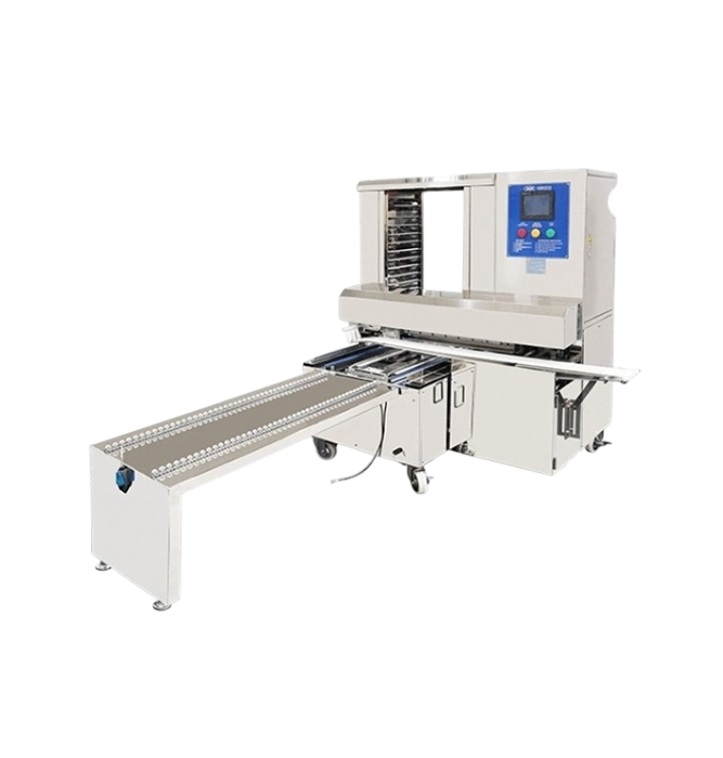 Máquina automática para depositar productos en chapa metálica
